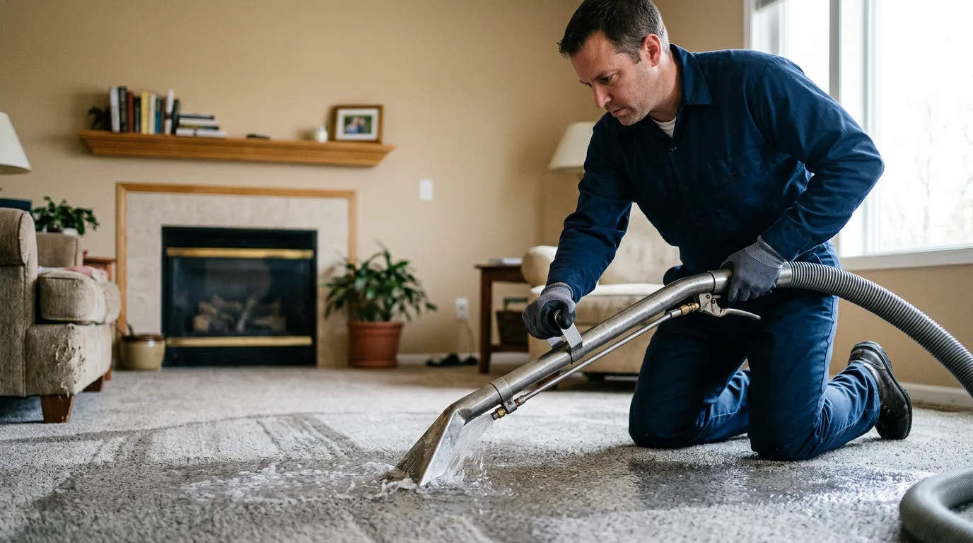 Water damage restoration technician working near Eagan, MN